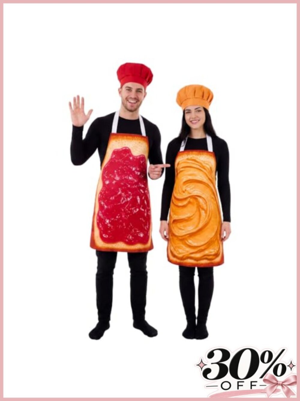2 Pc Halloween Couple Costume Apron Set with Chef Hats Polyester Adjustable One